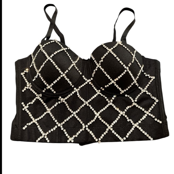 🔵 Julia by Love J Embellished Black Rhinestone Corset Size L/LX - Picture 3 of 8